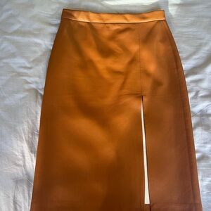 Aritzia Wilfred faux leather brown midi Skirt